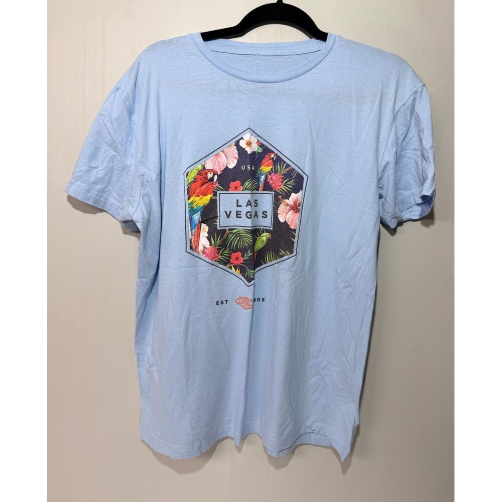 Las Vegas Graphic T Shirt Mens Large Blue Tropical Parrot Casino Las Vegas USA
